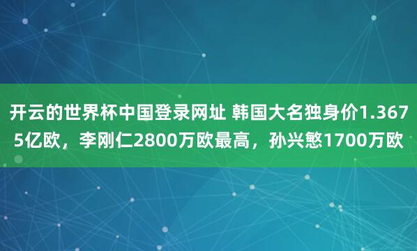开云的世界杯中国登录网址 韩国大名独身价1.3675亿欧,李刚仁2800万欧最高,孙兴慜1700万欧