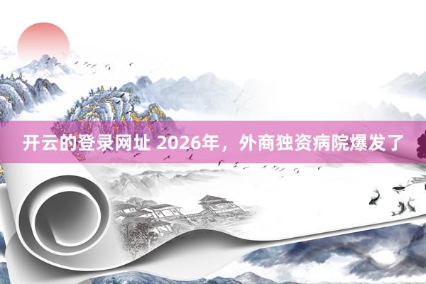 开云的登录网址 2026年,外商独资病院爆发了